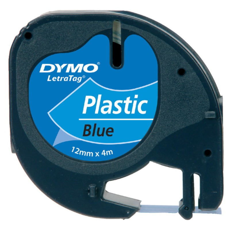 Labeltape Dymo Letratag 91205 plasticl12mm zwart op blauw