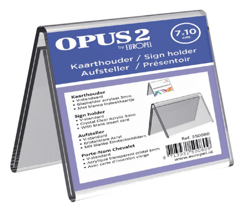 Tafelnaambord OPUS 2 V-standaard 70mmx100mm acryl