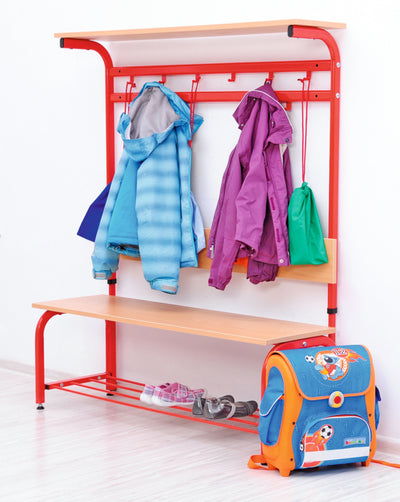 Garderobe met verstelbare bank en haken - rood