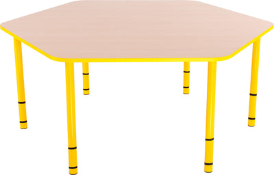Zeshoekige Quint-tafel 128 cm 40-58cm hoogte verstelbaar geel