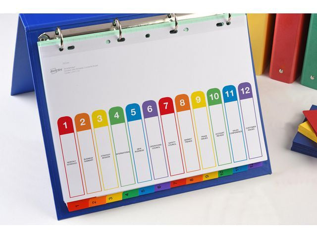 Avery ReadyIndexâ„¢, voorbedrukt tabblad, karton, 12-delig, A4, assorti
