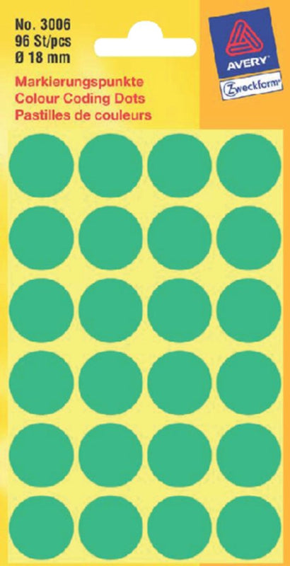 Etiket Avery Zweckform 3006 rond 18mm groen 96stuks