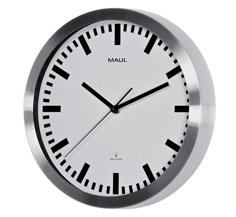 Wandklok MAUL Pilot RC Ã˜30,5x4.5cm aluminium/wit incl.batterij