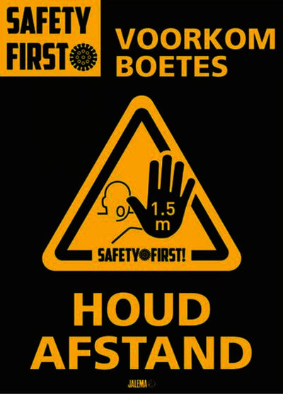 2 stuks Deursticker houd afstand A4 geel/zwart
